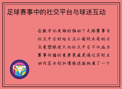 足球赛事中的社交平台与球迷互动